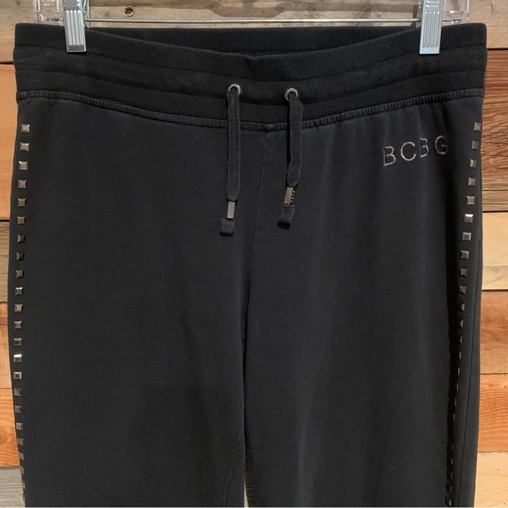 Y2K BCBGMaxAzria Black Rivetted Bootcut Drawstring Track Pant Size M - Picture 3 of 13